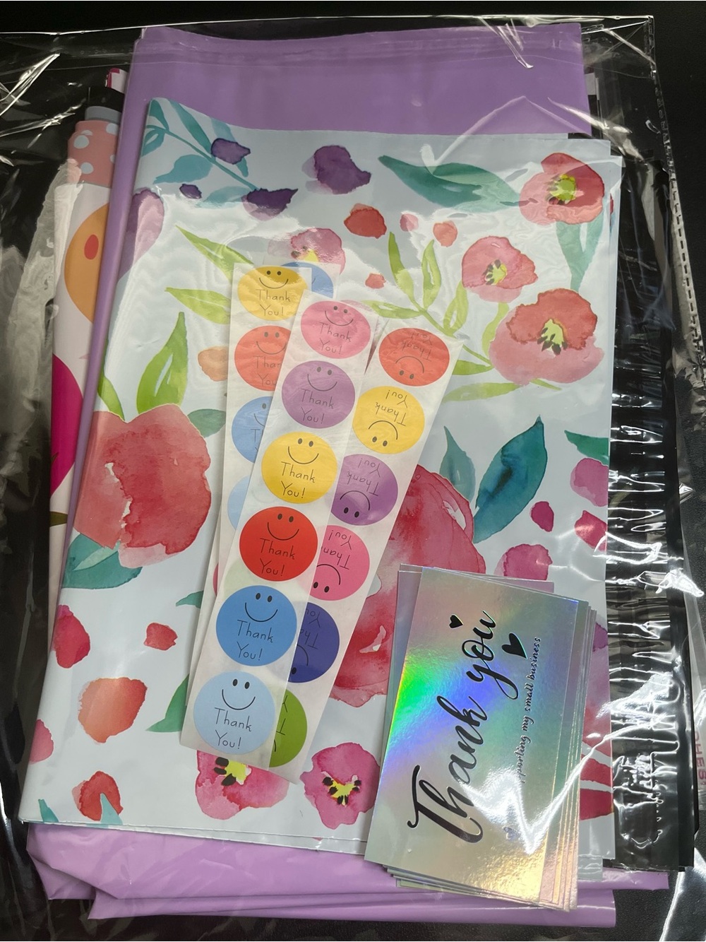40 Piece Packaging Bundle. Includes, Poly Mailers, Thank Yous & Cellophane Bags